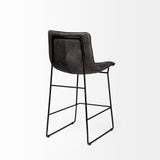 Mercana Meritt Bar/Counter Stool Black Faux Leather | Black Metal