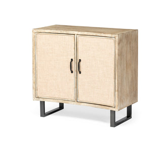 Mercana Bellefontaine Accent Cabinet Natural Wood | Cream Fabric