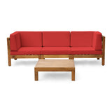 Oana Outdoor Modular Acacia Wood Sofa and Table Set with Cushions