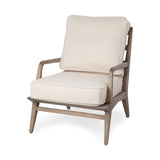 Mercana Harman Accent Chair Off-White Fabric | Brown Wood