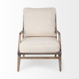 Mercana Harman Accent Chair Off-White Fabric | Brown Wood