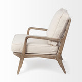 Mercana Harman Accent Chair Off-White Fabric | Brown Wood