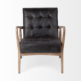 Mercana Phineas Accent Chair Black Leather | Brown Wood