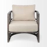 Mercana Skylar Accent Chair Cream Fabric | Brown Wood