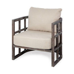 Mercana Skylar Accent Chair Cream Fabric | Brown Wood