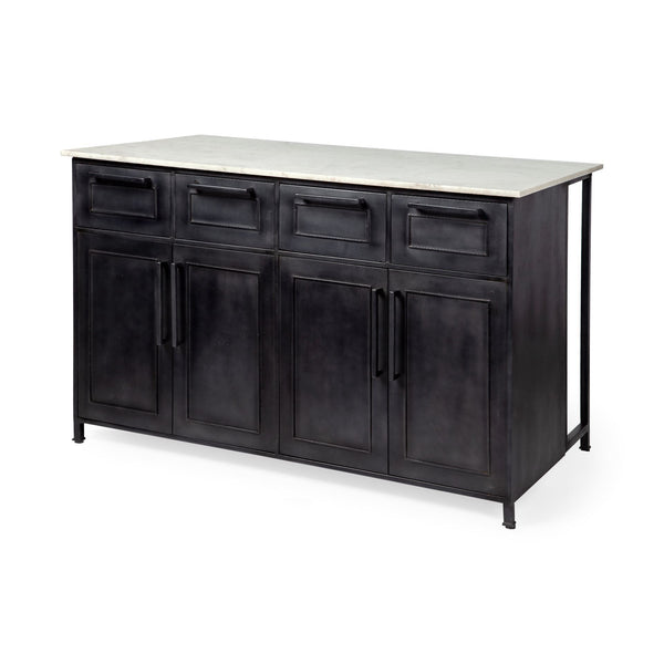Mercana Fieri Kitchen Island Black Metal | White Marble