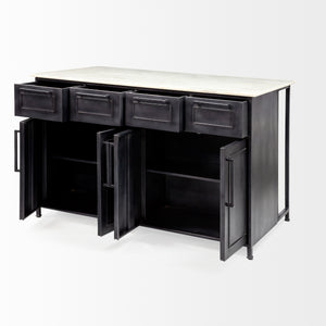 Mercana Fieri Kitchen Island Black Metal | White Marble