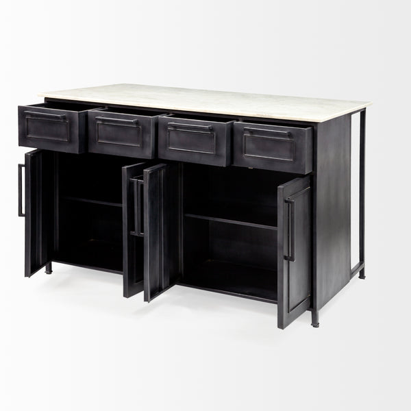 Mercana Fieri Kitchen Island Black Metal | White Marble