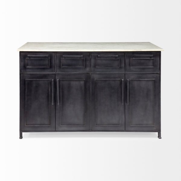 Mercana Fieri Kitchen Island Black Metal | White Marble