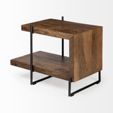 Mercana Maddox End/Side Table Brown Wood | Black Metal | U-shaped