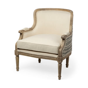 Mercana Elizabeth Accent Chair Cream Fabric | Brown Wood