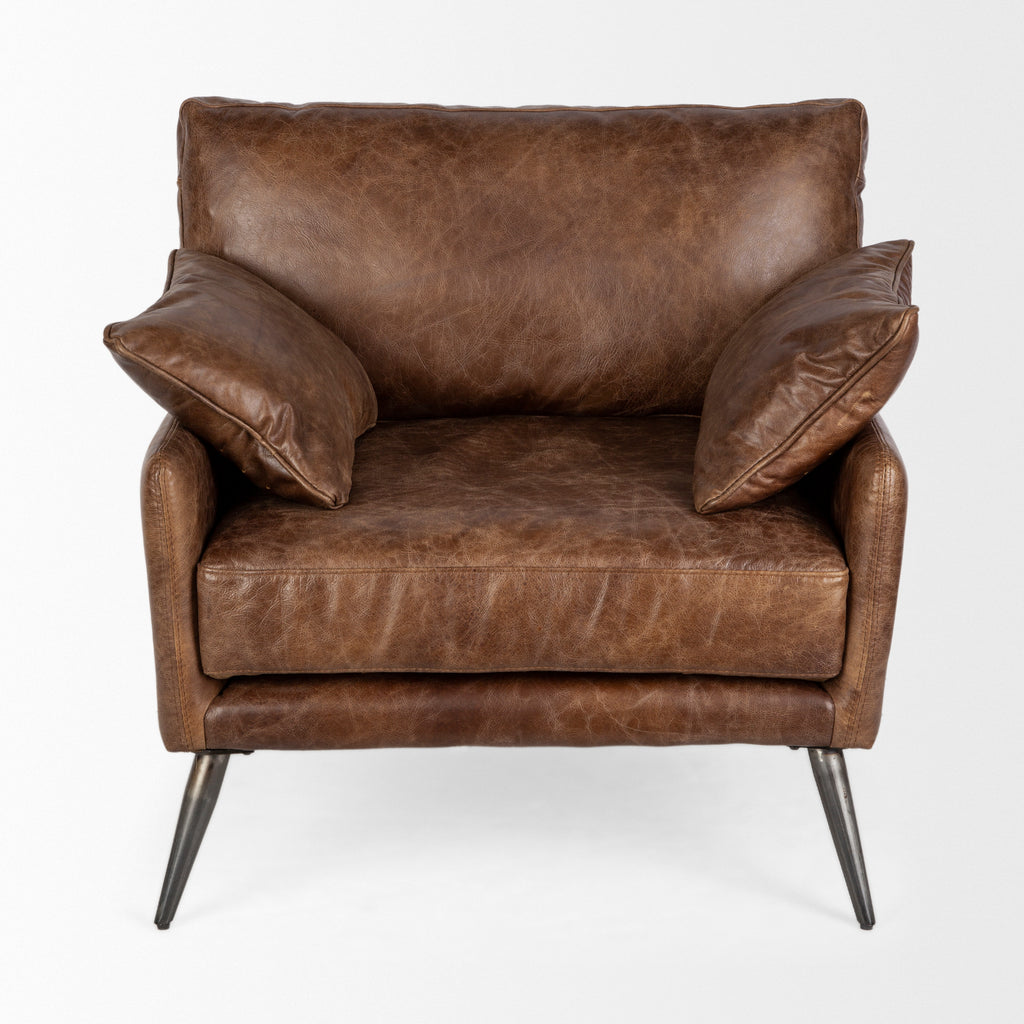 Mercana Cochrane Upholstered Chair Brown Leather | Gray Iron