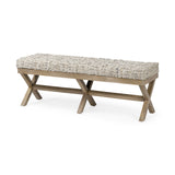 Mercana Solis Bench Beige Fabric | Brown Wood