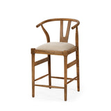 Mercana Trixie Bar/Counter Stool Cream Fabric | Brown Wood