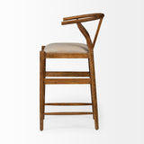 Mercana Trixie Bar/Counter Stool Cream Fabric | Brown Wood | Bar