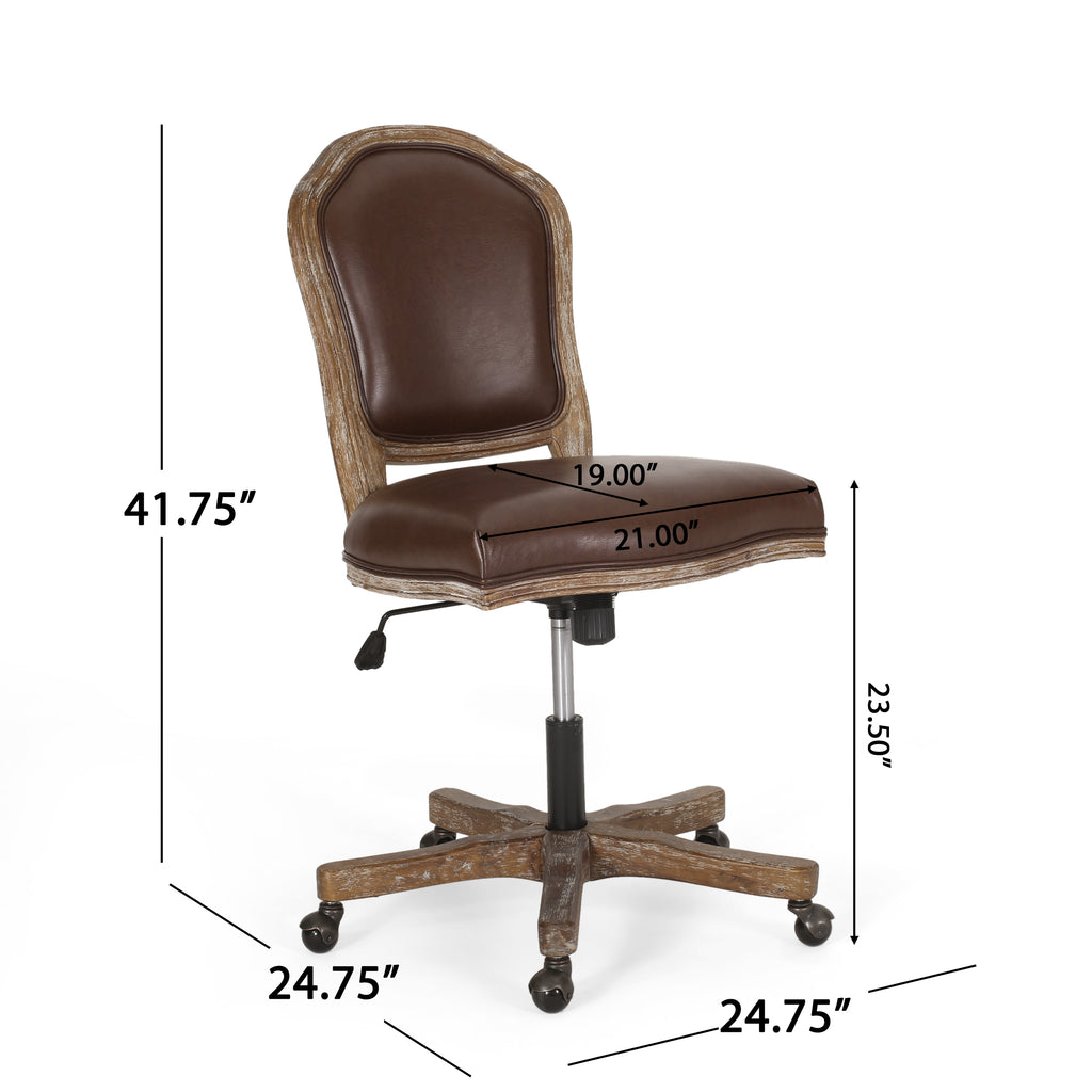 Scilley French Country Upholstered Swivel Office Chair, Dark Brown and Natural Noble House