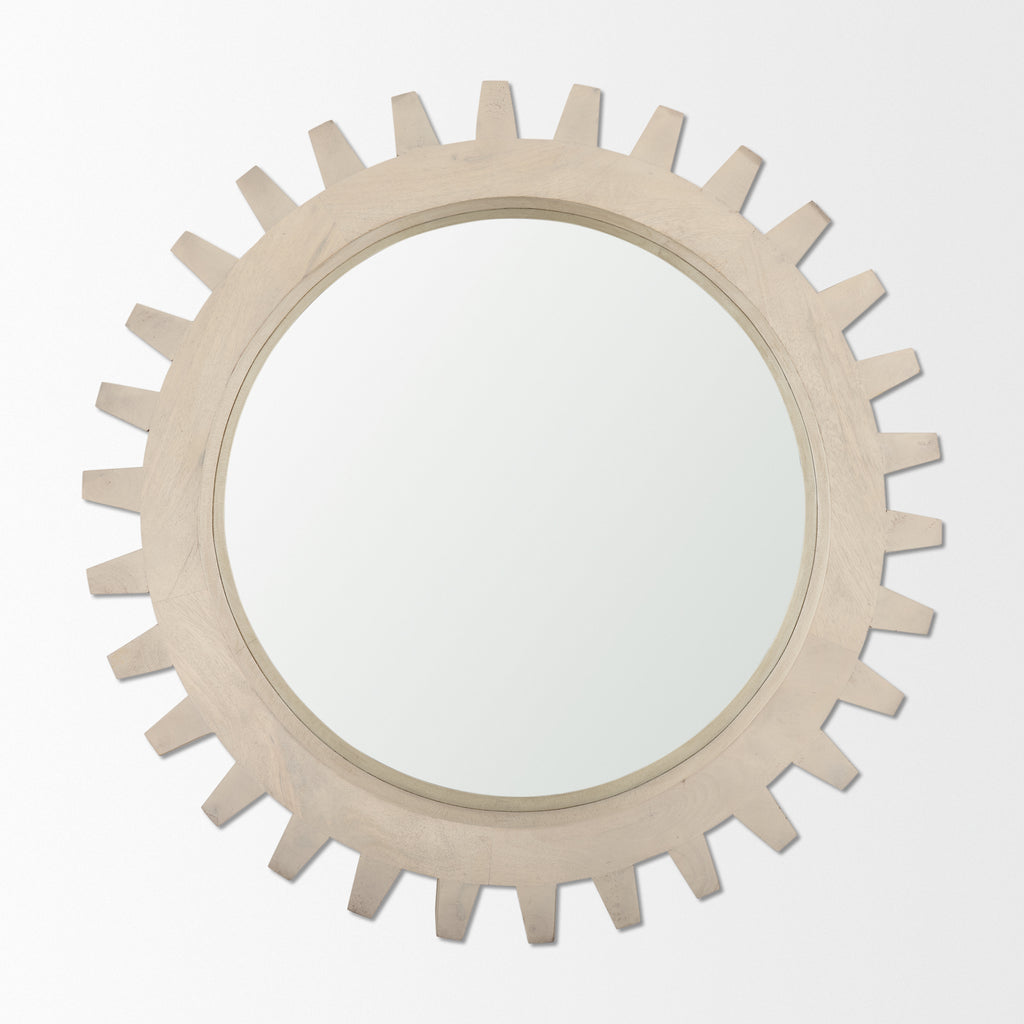 Mercana Cog Wall Mirror - Sterling White Wood | 26" | Sterling