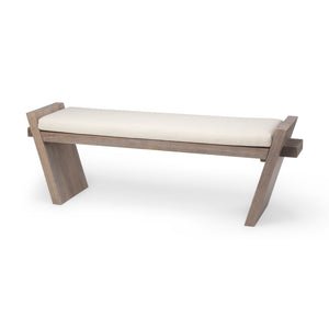 Mercana Elaine Bench Cream Fabric | Brown Wood