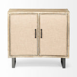 Mercana Bellefontaine Accent Cabinet Natural Wood | Cream Fabric