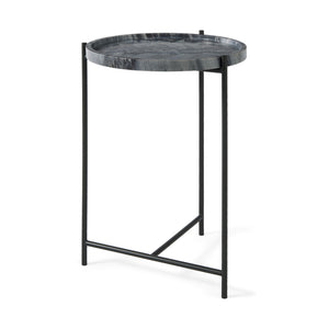 Mercana Stella Accent Table Gray Marble | Black Metal