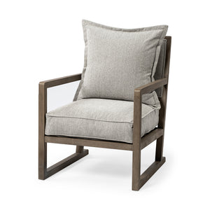 Mercana Sherlock Accent Chair Frost Gray Fabric | Brown Wood