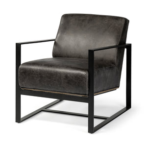 Mercana Stamford Accent Chair Black Leather | Black Metal