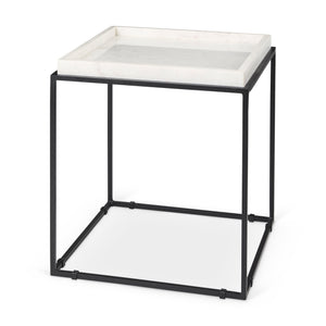 Mercana Nathan End/Side Table White Marble | Black Metal