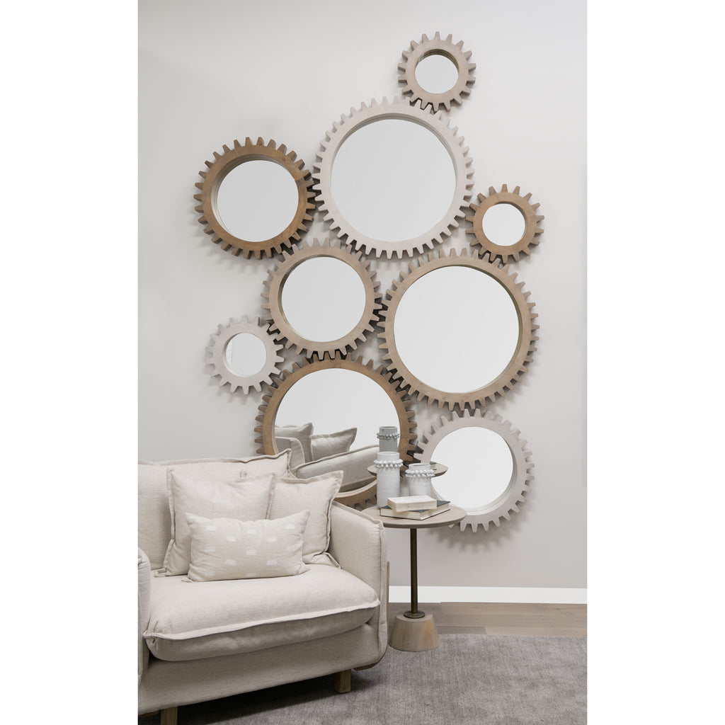 Mercana Cog Wall Mirror - Sterling White Wood | 36" | Sterling