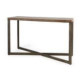 Mercana Faye Console Table Medium Brown Wood | Nickel Metal