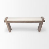 Mercana Elaine Bench Cream Fabric | Brown Wood