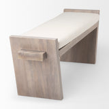 Mercana Elaine Bench Cream Fabric | Brown Wood