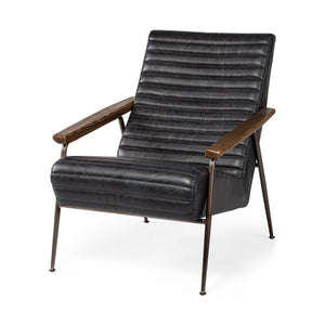 Mercana Grosjean Accent Chair Black Leather | Bronze Metal