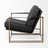 Mercana Watson Accent Chair Black Leather | Gold Metal