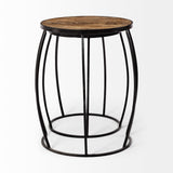 Mercana Clapp Accent Table Brown Wood | Black Metal | Line Pattern