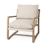 Mercana Brayden Accent Chair Beige Fabric | Light Brown Wood