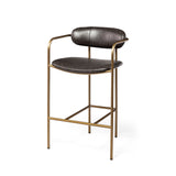 Mercana Parker Bar/Counter Stool Brown Faux Leather | Gold Metal | Counter