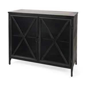 Mercana Poppy Accent Cabinet Black Metal | Glass