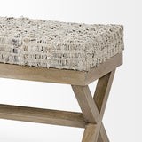 Mercana Solis Bench Beige Fabric | Brown Wood