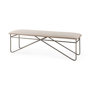 Mercana Camille Bench Cream Fabric | Antique Gold Metal