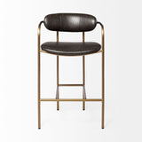 Mercana Parker Bar/Counter Stool Brown Faux Leather | Gold Metal | Counter