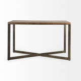 Mercana Faye Console Table Medium Brown Wood | Nickel Metal