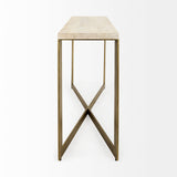 Mercana Faye Console Table Light Brown Wood | Gold Metal