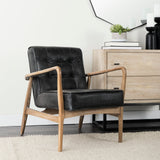 Mercana Phineas Accent Chair Black Leather | Brown Wood