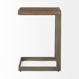 Mercana Faye C End/Side Table Medium Brown Wood | Gray Metal | C Shaped