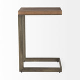 Mercana Faye C End/Side Table Medium Brown Wood | Gray Metal | C Shaped