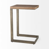 Mercana Faye C End/Side Table Medium Brown Wood | Gray Metal | C Shaped