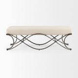 Mercana Ayla Bench Beige Twill | Antique Nickel