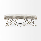 Mercana Ayla Bench Light/Dark Gray Fabric | Antique Gold 