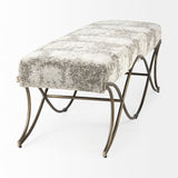 Mercana Ayla Bench Light/Dark Gray Fabric | Antique Gold 