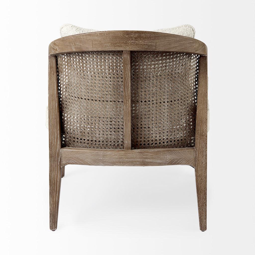 Mercana Landon Accent Chair Cream Fabric | Brown Wood